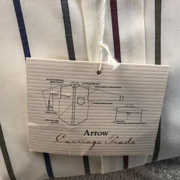 NWT Arrow Carriage Trade Men Dress Shirt Sze 15.5 Neck White Striped Button-Down - Picture 4 of 6